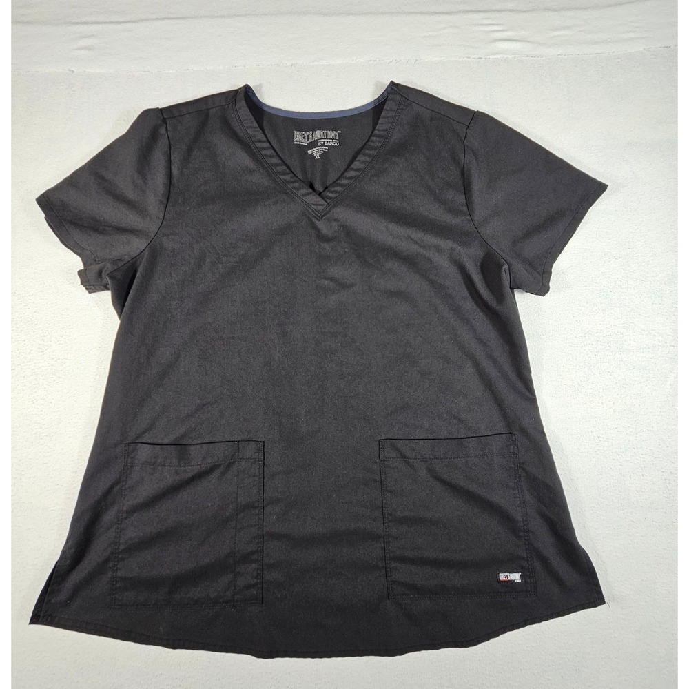Greys Anatomy by Barco Black V-Neck Scrub Top Womens XL‎ 71166 Pockets